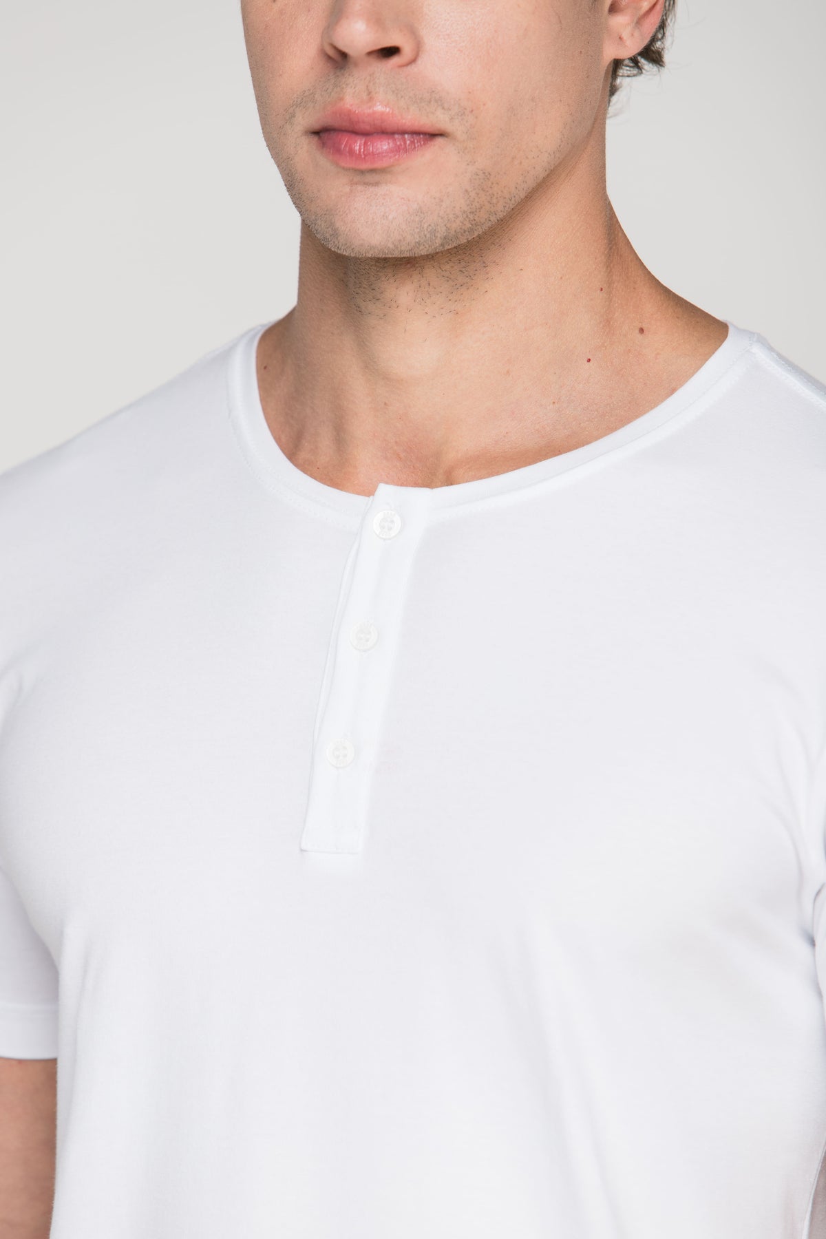 Camiseta Manga Curta Henley Smart Algodão Egípcio Branco