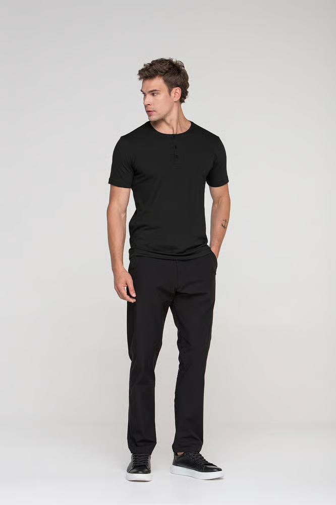 Camiseta Manga Curta Henley Smart Algodão Egípcio Preto