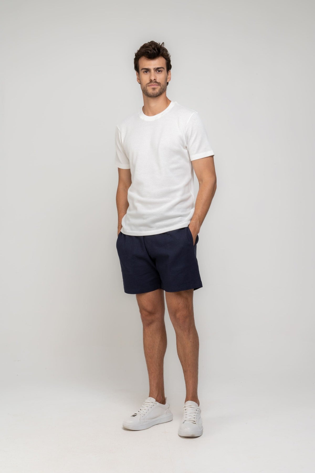 Short Linen Resort Elegance Azul Marinho
