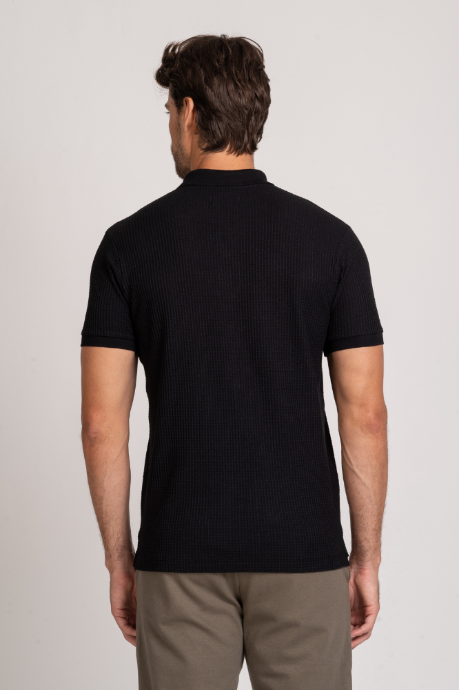 Camiseta Polo Waffle Texture Preta