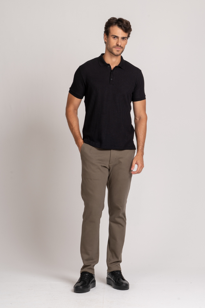 Camiseta Polo Waffle Texture Preta