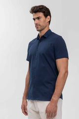 Camisa Social Manga Curta Cotton Sub Marinho