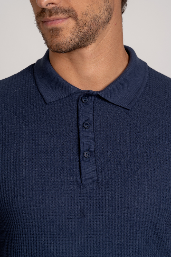 Camiseta Polo Waffle Texture Azul Marinho
