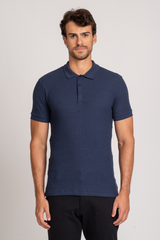 Camiseta Polo Waffle Texture Azul Marinho