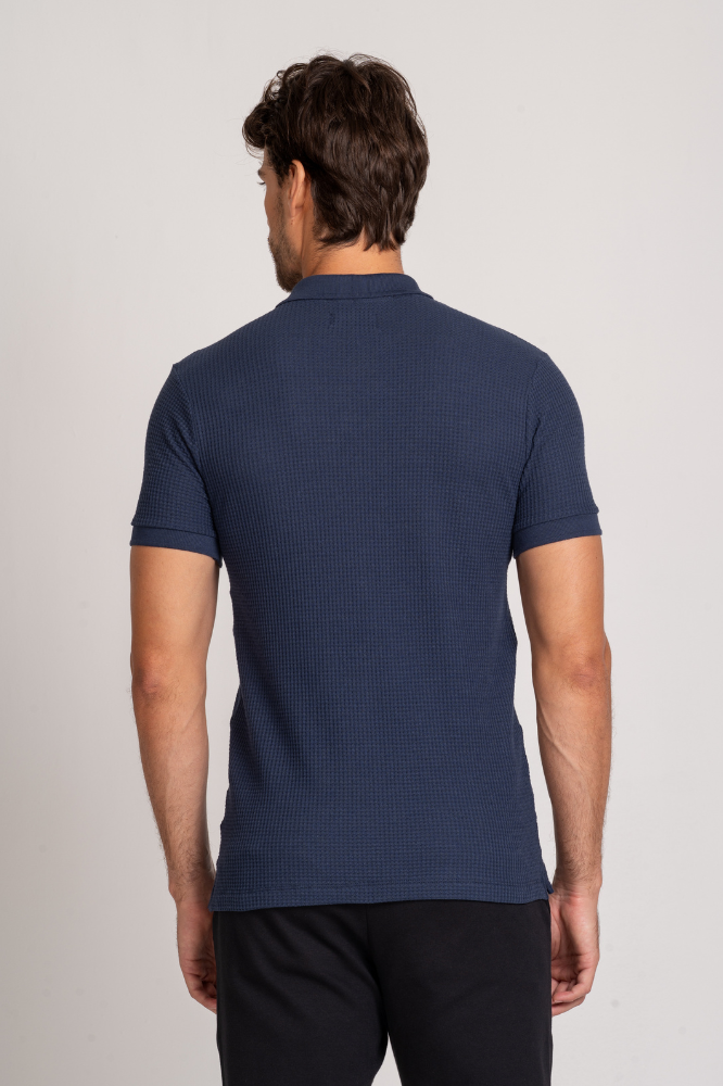 Camiseta Polo Waffle Texture Azul Marinho