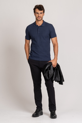 Camiseta Polo Waffle Texture Azul Marinho