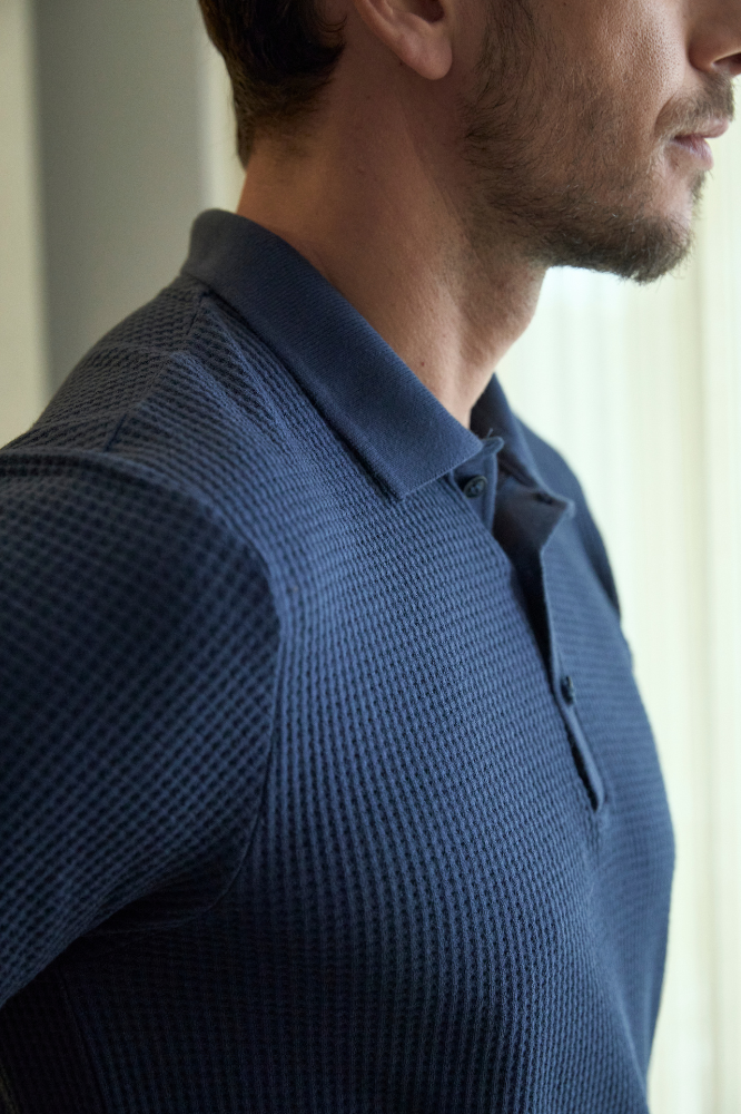 Camiseta Polo Waffle Texture Azul Marinho