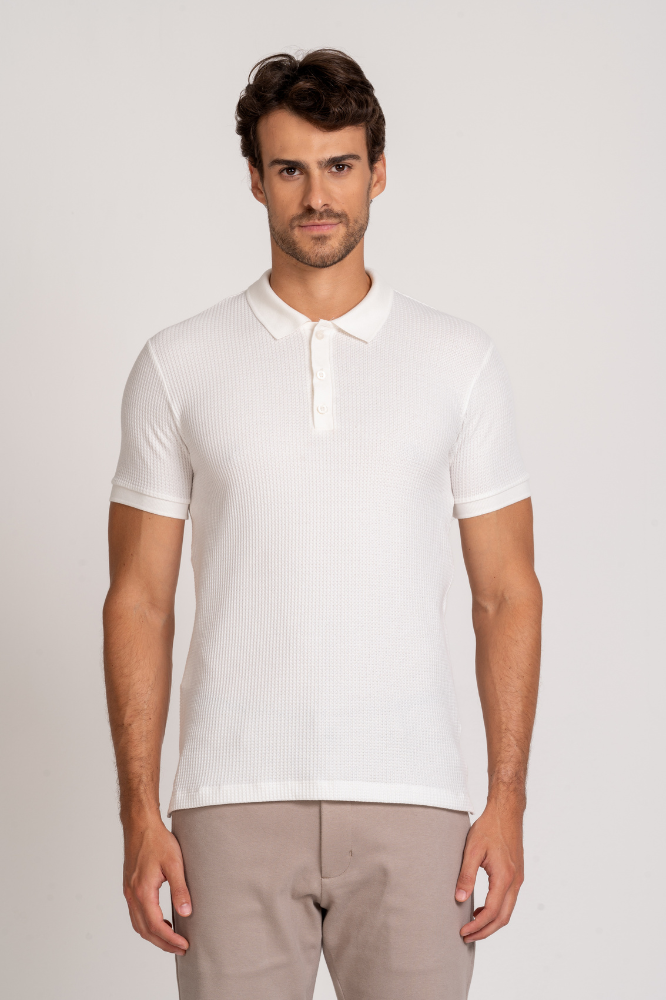 Camiseta Polo Waffle Texture Off-White