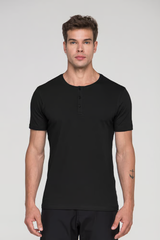 Camiseta Manga Curta Henley Smart Algodão Egípcio Preto
