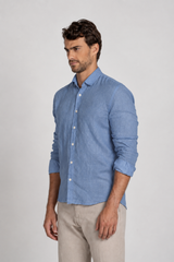 Camisa Social Manga Longa | Linho Puro - Azul Médio