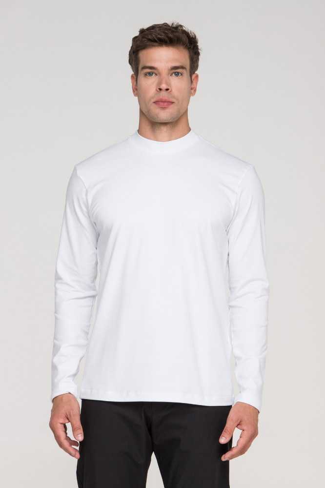 Camiseta Manga Longa e Gola Média Algodão Egípcio Duplo Branca