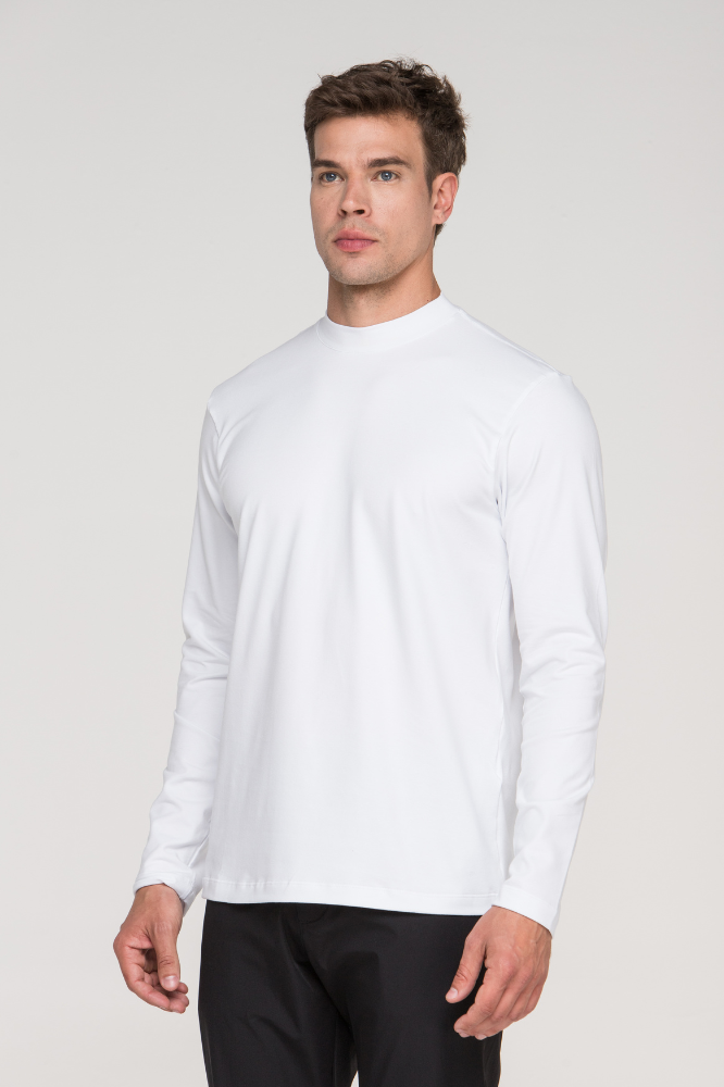 Camiseta Manga Longa e Gola Média Algodão Egípcio Duplo Branca