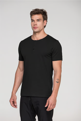 Camiseta Manga Curta Henley Smart Algodão Egípcio Preto