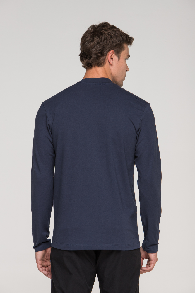 Camiseta Manga Longa e Gola Média Algodão Egípcio Duplo Azul