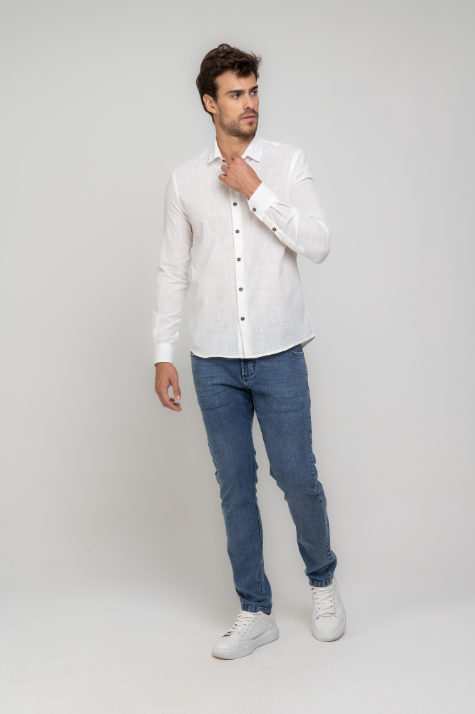 Camisa Social Manga Longa Cotton Sicilia Off White