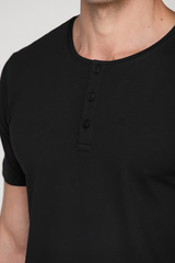 Camiseta Manga Curta Henley Smart Algodão Egípcio Preto