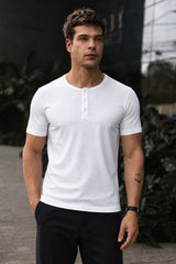 Camiseta Manga Curta Henley Smart Algodão Egípcio Branco