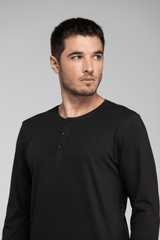 Camiseta Henley Manga Longa - Preto