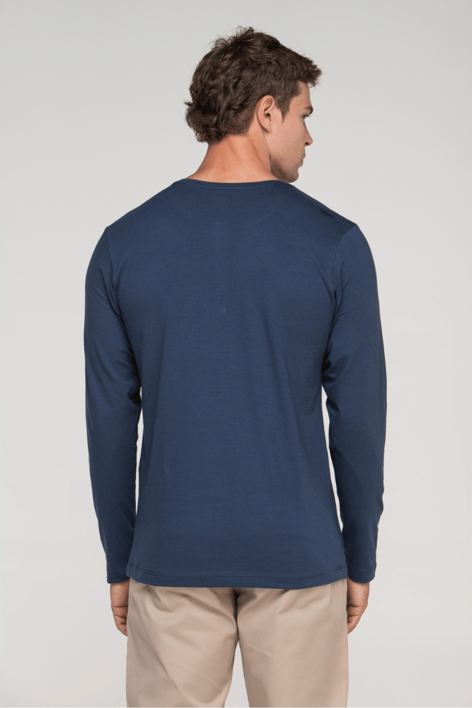 Camiseta Henley Manga Longa - Azul