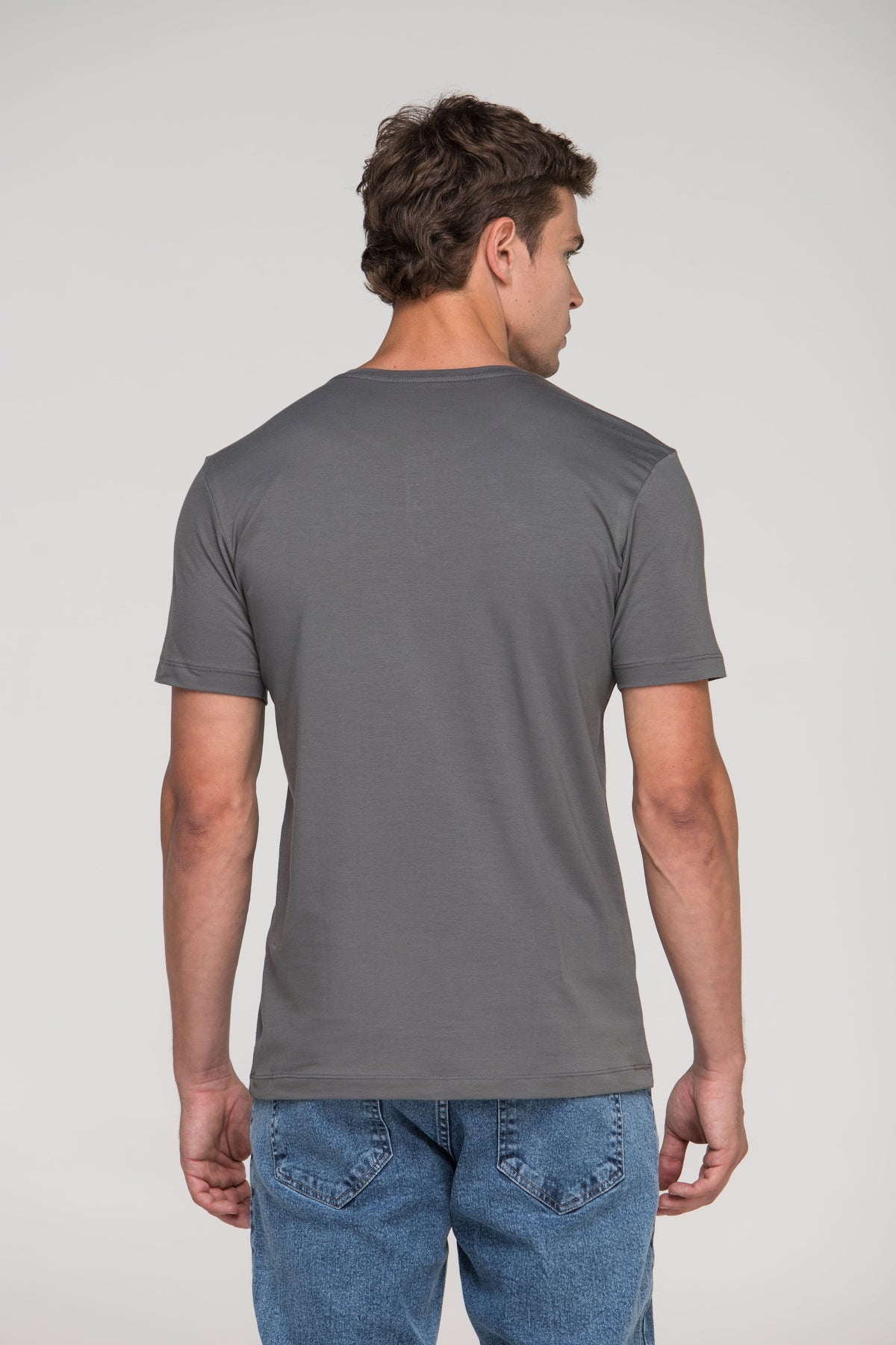 Camiseta Manga Curta Henley Smart Algodão Egípcio Cinza