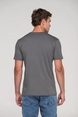 Camiseta Manga Curta Henley Smart Algodão Egípcio Cinza