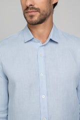 Camisa Social Manga Longa Linho Puro Azul Claro