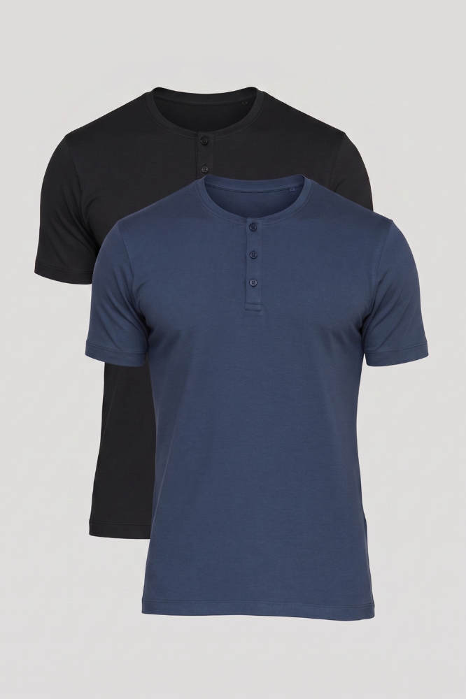 Kit 2 Camisetas | Henley Algodão Egípcio