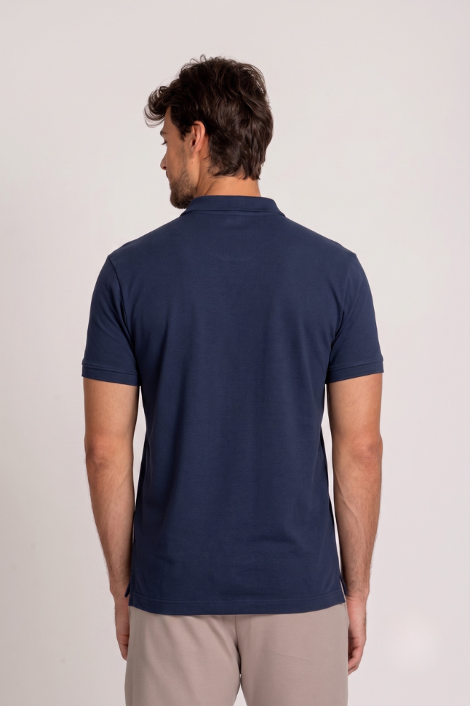 Camiseta Polo Algodão Egípcio Duplo Azul
