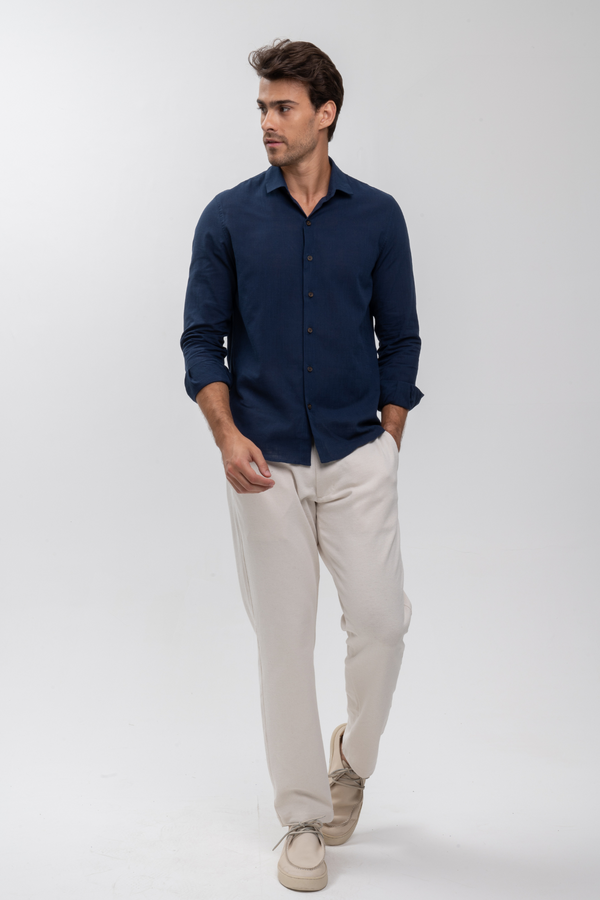 Camisa Social Manga Longa Cotton Sicilia Azul Marinho