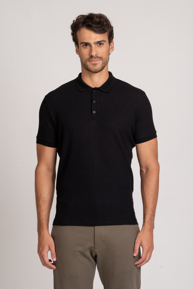 Camiseta Polo Waffle Texture Preta