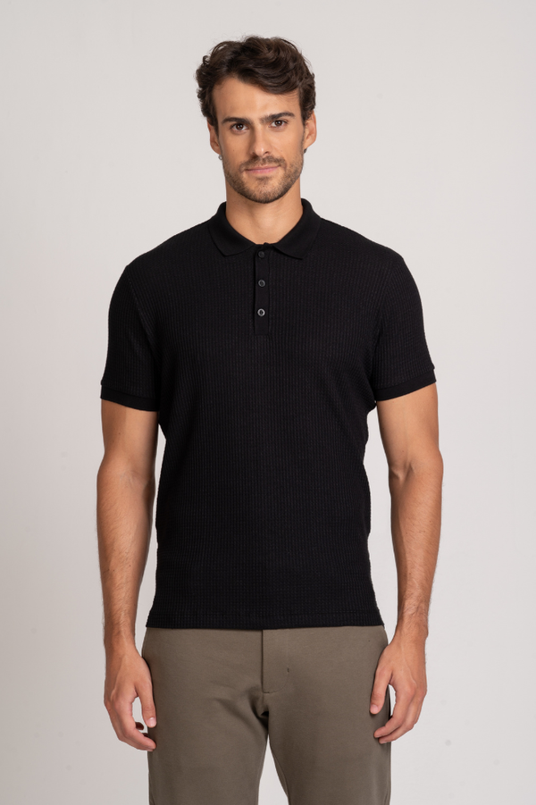 Camiseta Polo Waffle Texture Preta