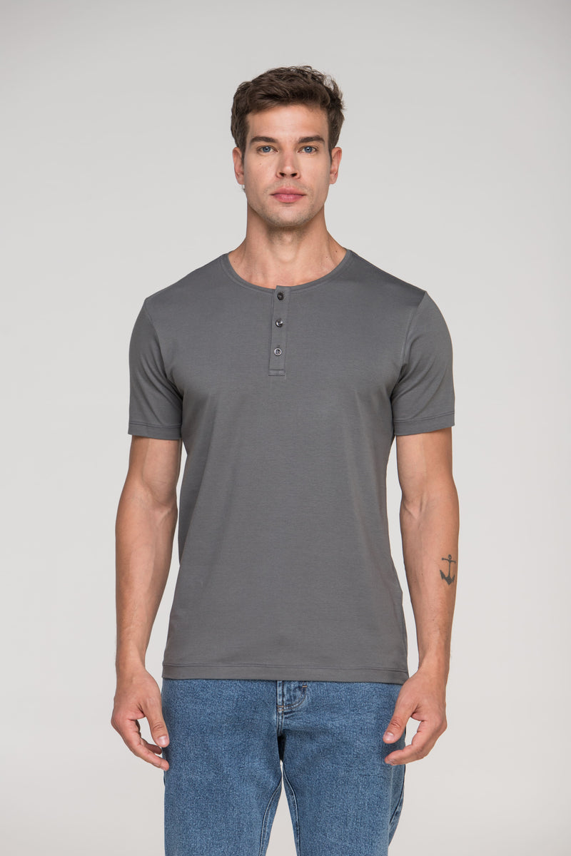 Camiseta Henley Smart | Algodão Egípcio - Cinza