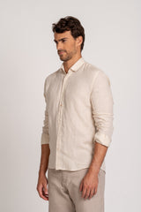 Camisa Social Manga Longa Linho Puro Bege