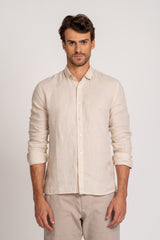 Camisa Social Manga Longa Linho Puro Bege