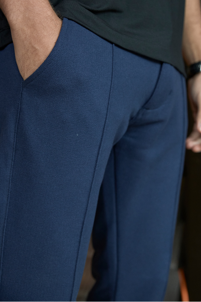 Calça Alfaiataria Moletom Soft Piquet Azul Marinho