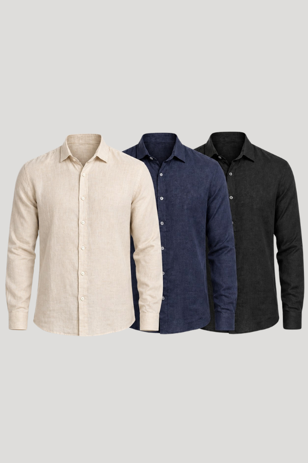 Kit 3 Camisas Sociais Manga Longa | Linho Puro