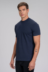 Camiseta Gola Média Algodão Egípcio Duplo Azul Marinho