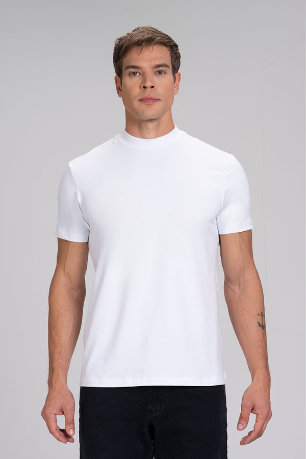Camiseta Gola Média Algodão Egípcio Duplo Branco