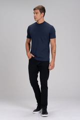 Camiseta Gola Média Algodão Egípcio Duplo Azul Marinho
