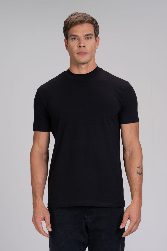 Camiseta Gola Média Algodão Egípcio Duplo Preto