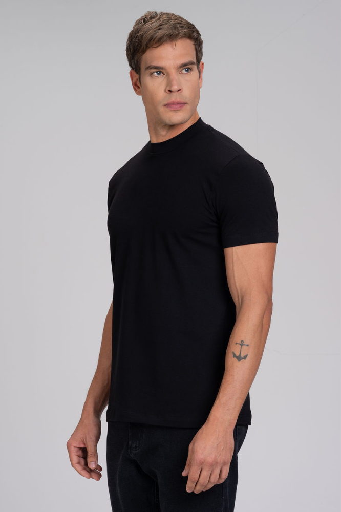 Camiseta Gola Média Algodão Egípcio Duplo Preto