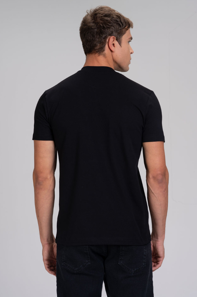 Camiseta Gola Média Algodão Egípcio Duplo Preto