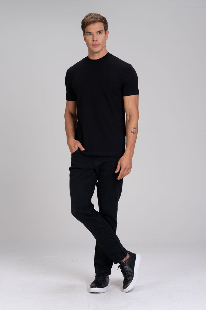 Camiseta Gola Média Algodão Egípcio Duplo Preto