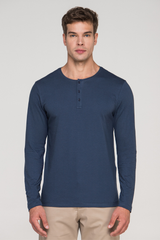 Camiseta Henley Manga Longa - Azul