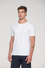 Camiseta Manga Curta Henley Smart Algodão Egípcio Branco