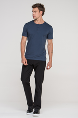 Camiseta Manga Curta Henley Smart Algodão Egípcio Azul