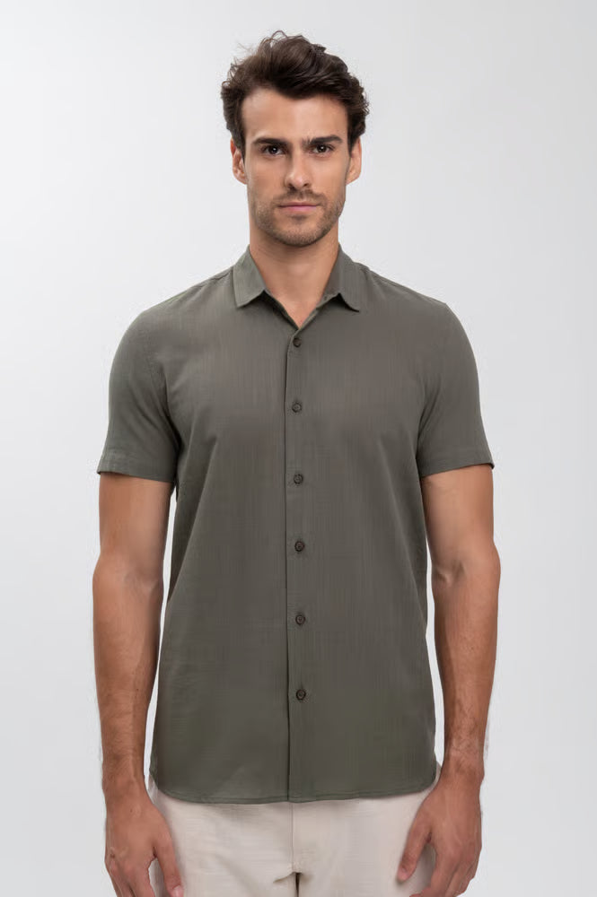 Camisa Social Manga Curta Cotton Sub Verde