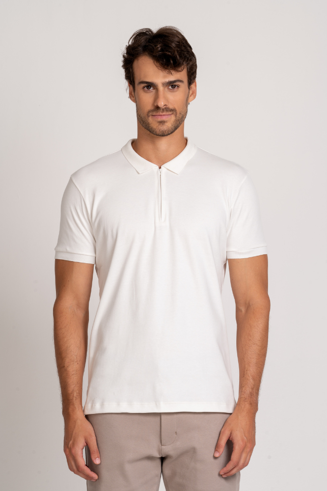 Camiseta Polo Algodão Egípcio Duplo Branca
