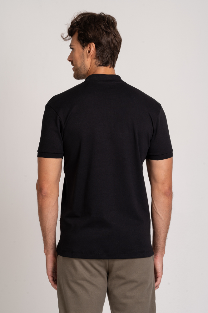 Camiseta Polo Algodão Egípcio Duplo Preta