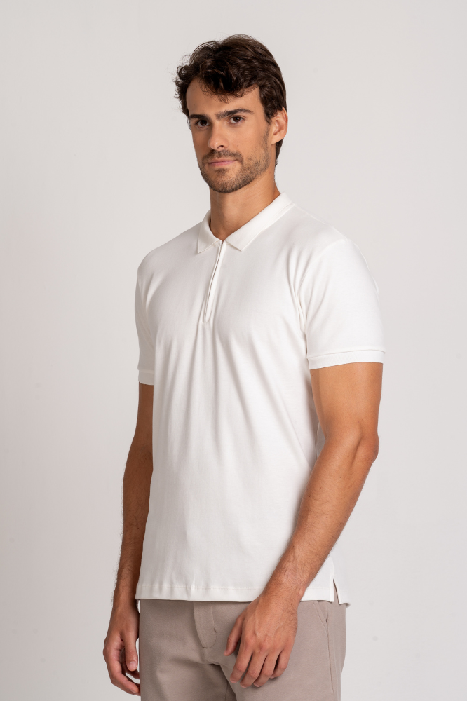 Camiseta Polo Algodão Egípcio Duplo Branca